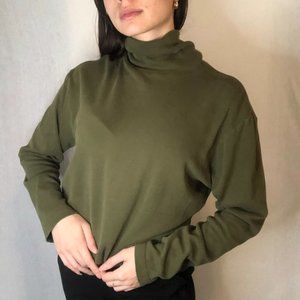 Unisex Green Staple Olive Toned Smooth Turtle Neck